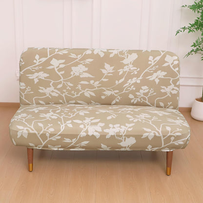 Elira Series Stretchable Elastic Armless Sofa Cover – 140 GSM, Futon Slipcover, Easy Fit, Buff Brown Sillehoute Floral