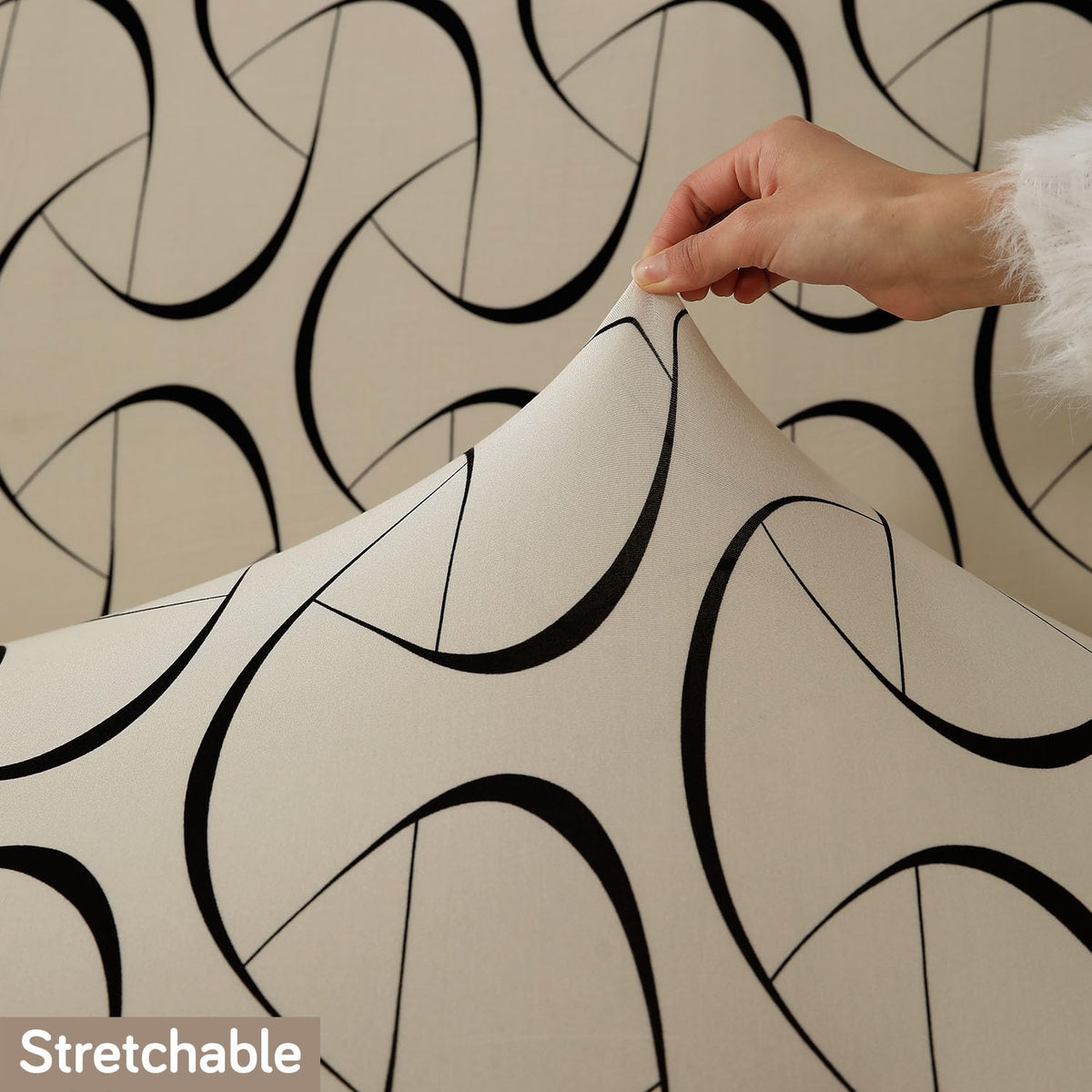 Elastic Dining Chair Covers with Matching Tablecloth, Natural Beige Abstract Art