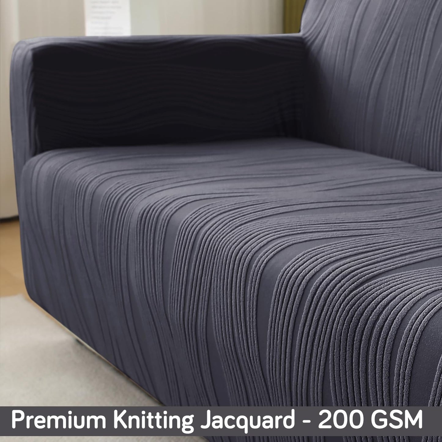 200gsm Knitting Jacquard Sofa Cover 1/2/3/4 Seater Fully Covered, Porpoise Grey