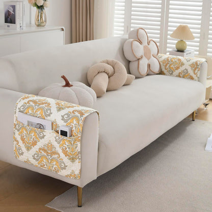 Polyester Printed Quilted Sofa Cover Mats, Damask Beige