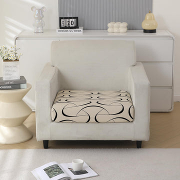 140 GSM Stretchable Printed Elastic Sofa Cushion Seat Cover for 1 /2 /3 Seaters / Pieces for Sofa, Natural Beige Abstract Art