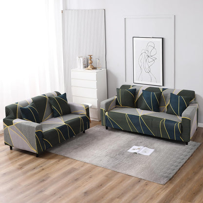 Elastic Stretchable Printed Sofa Cover, Seaweed Geometric Abstract