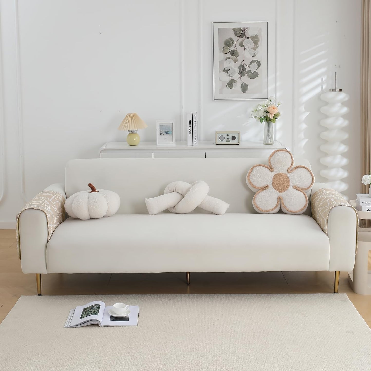 Water Repellent + Waterproof Quilted Sofa Mats, Beige Abstract Geometry