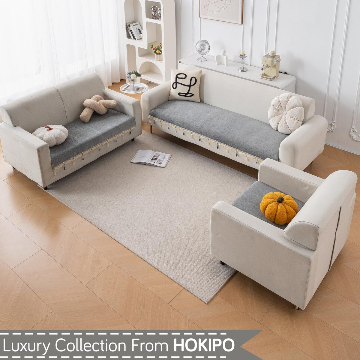 Serenity Tassel Chenille Sofa Cover with Tassel – Glacier Silver