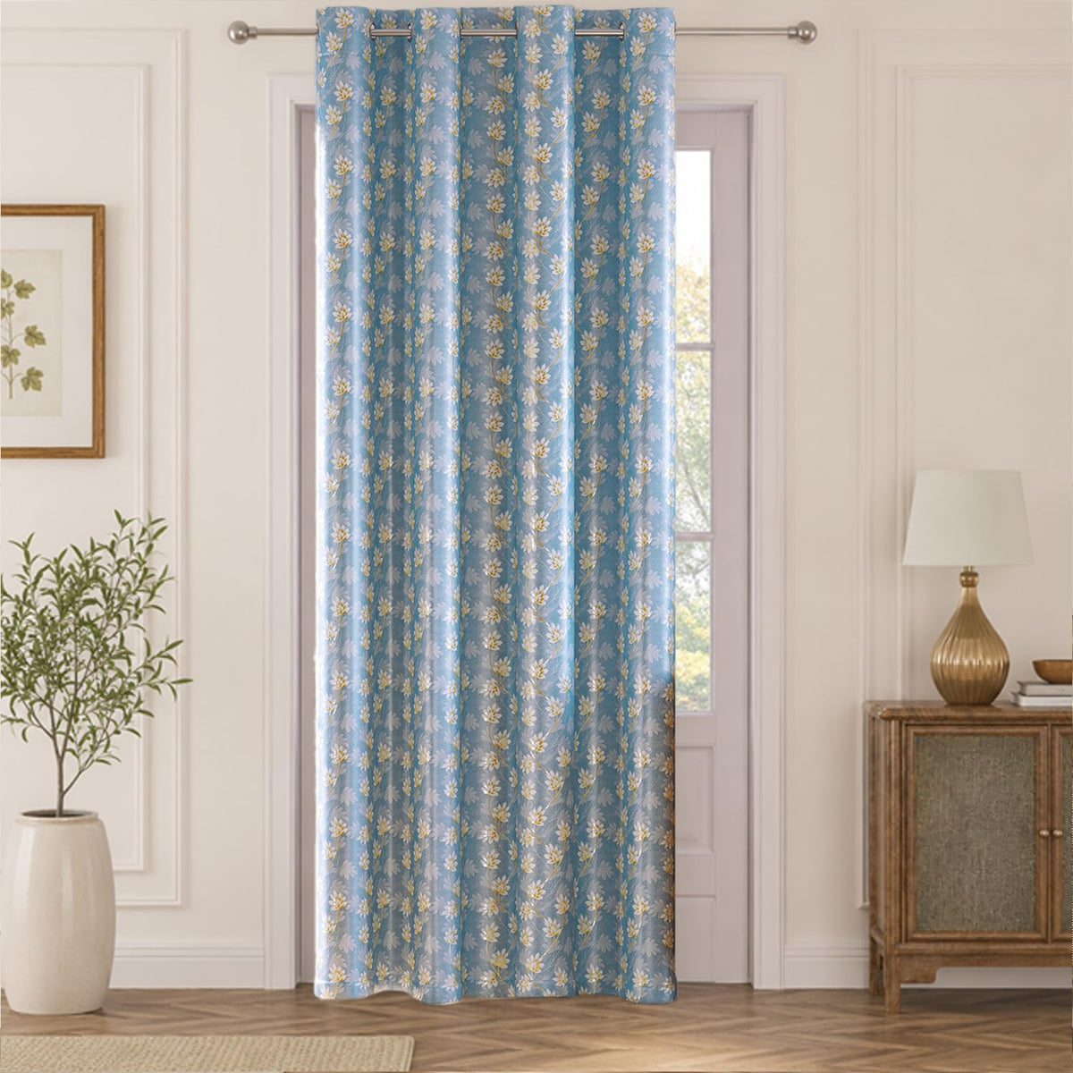 HOKIPO Vogue Shine Eyelet Curtains, 7 Feet Long - Denim Blue - image 2