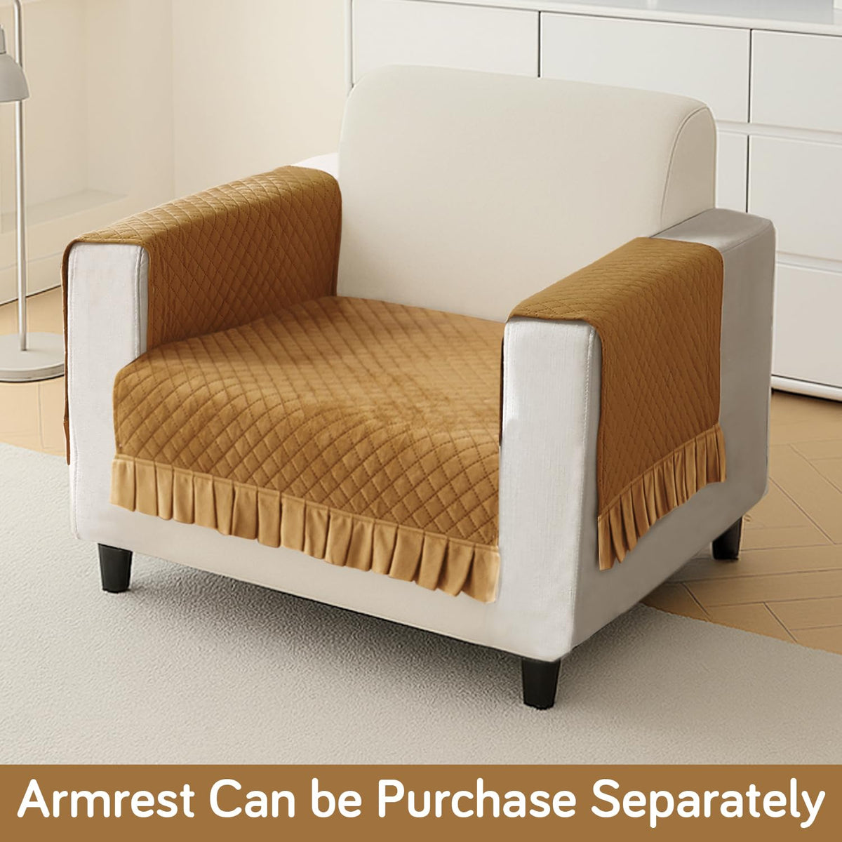 Holland Velvet Sofa Cover Seat Mat with Frill for 1/2/3 - Seater, Gold