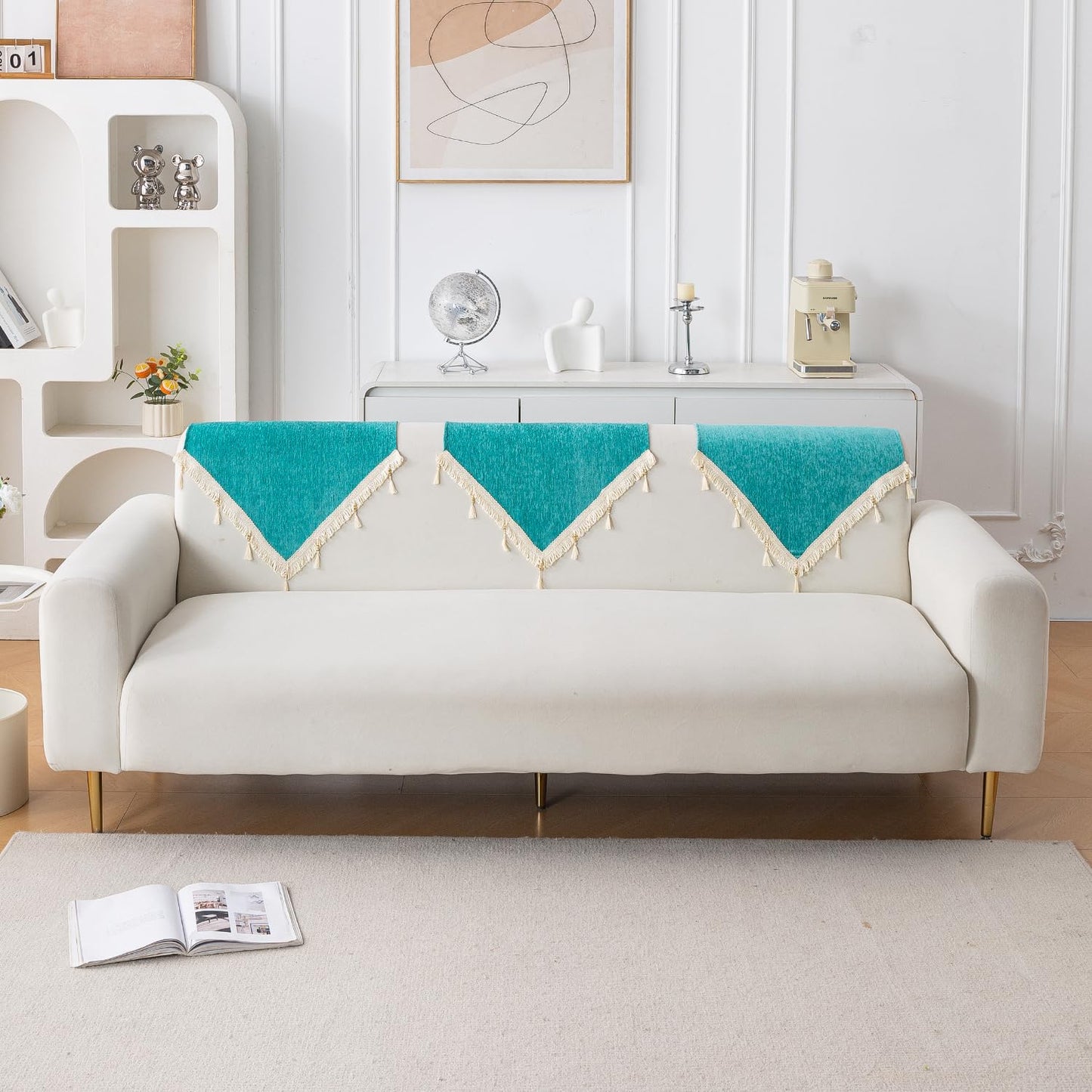 Serenity Tassel Chenille Sofa Cover with Tassel – Ocean Teal