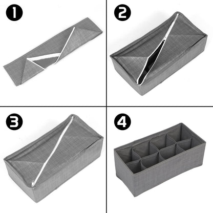 Non-Woven Fabric Undergarment Organizer Storage Box For Drawers Bra Panty Socks Tie Lingerie Organizer For Wardrobe, Grey