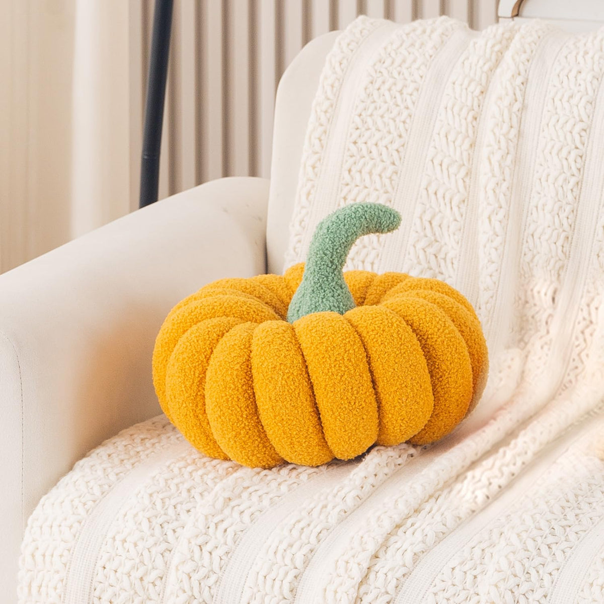 HOKIPO Pumpkin Shaped Throw Pillow for Fall & Party Decor, 35 cm, Yellow