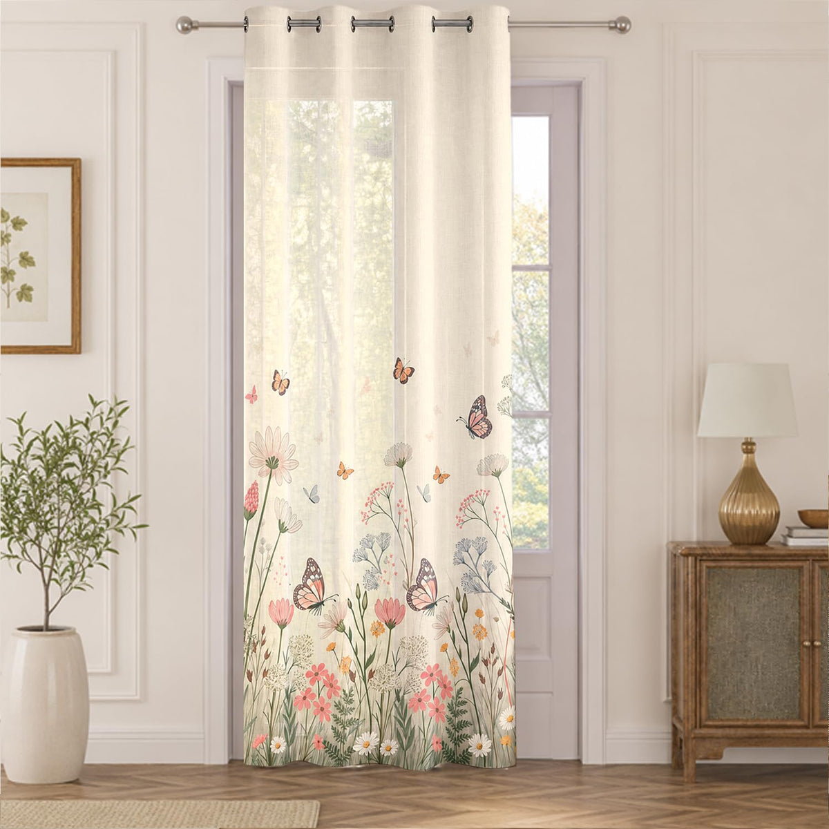 HOKIPO Meadow Bloom Sheer Curtains, 7 Feet Long - Butterfly Meadow - image 2
