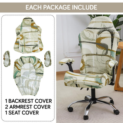 Gaming Chair Seat Cover Elastic Computer Rotating Chair, Parchement Beige Abstract Art