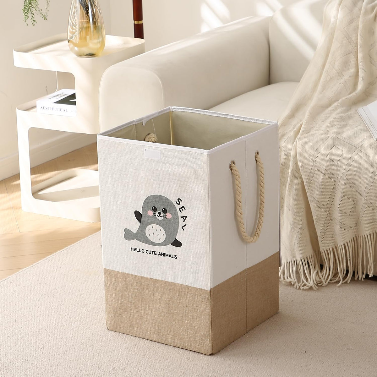 Foldable Laundry Basket for Clothes with Lid, Brown - Seal