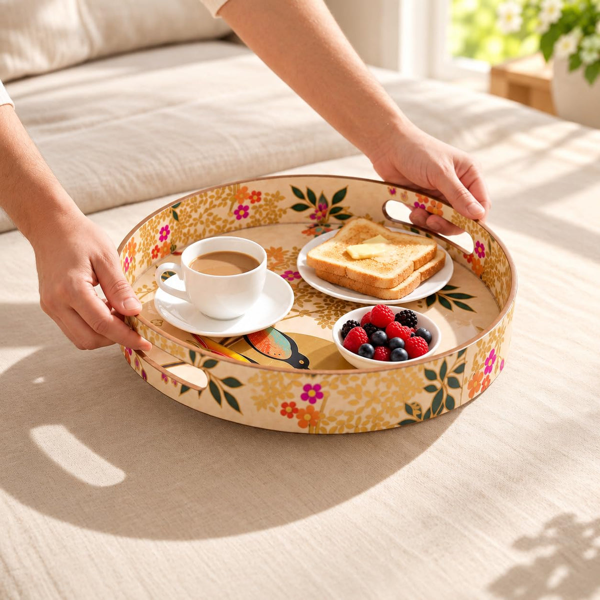 HOKIPO Round Serving Tray 12 in, Engineered Wood, Sunhere Parinday - image 9