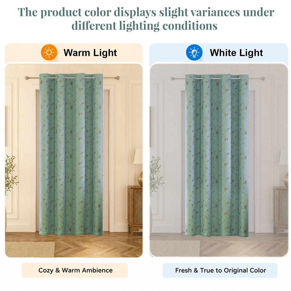 HOKIPO Golden Vine Eyelet Curtains, 7 Feet Long - Sage Green - image 5