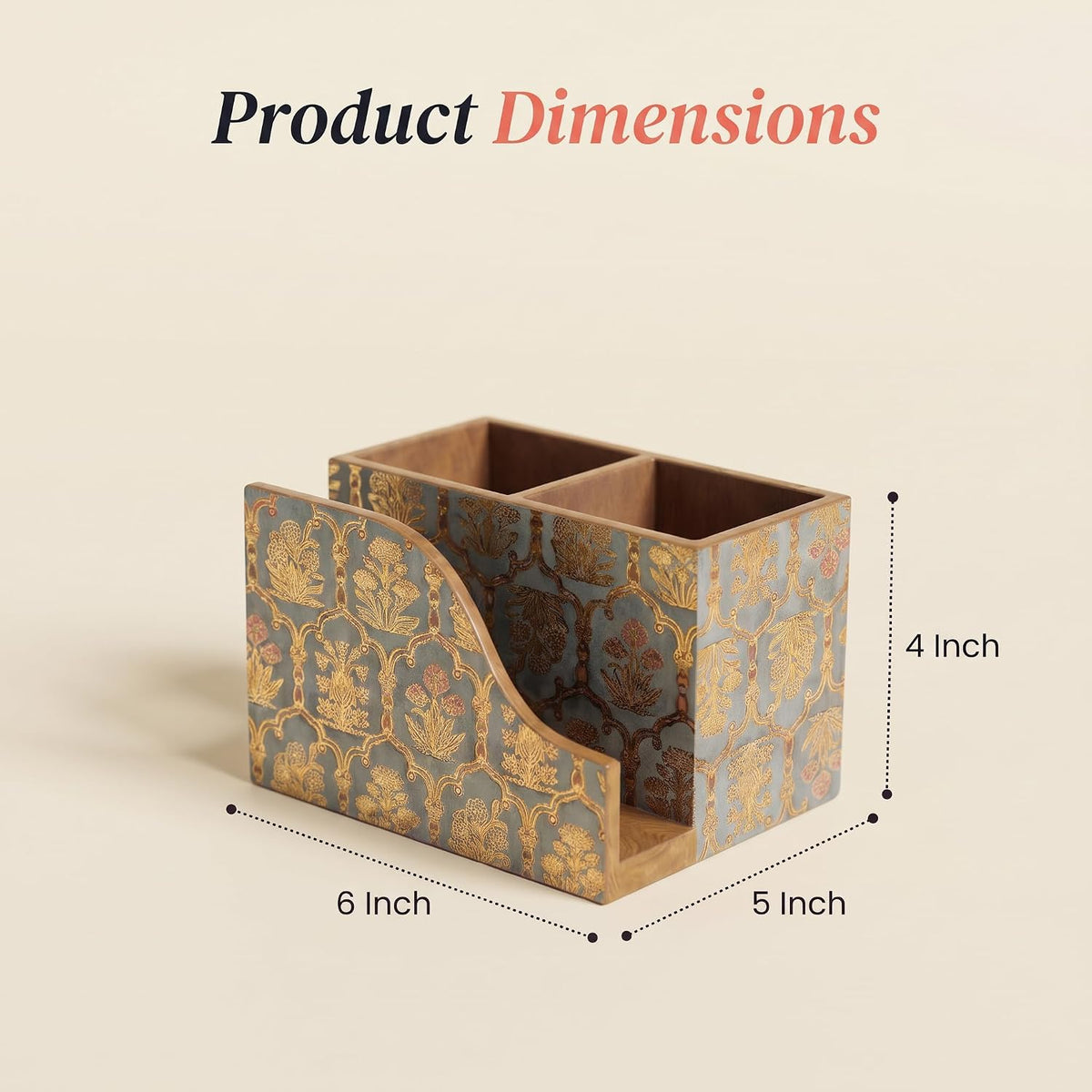 HOKIPO Cutlery Holder with Napkin Stand, Engineered Wood, Shahi Gulnaar - image 6