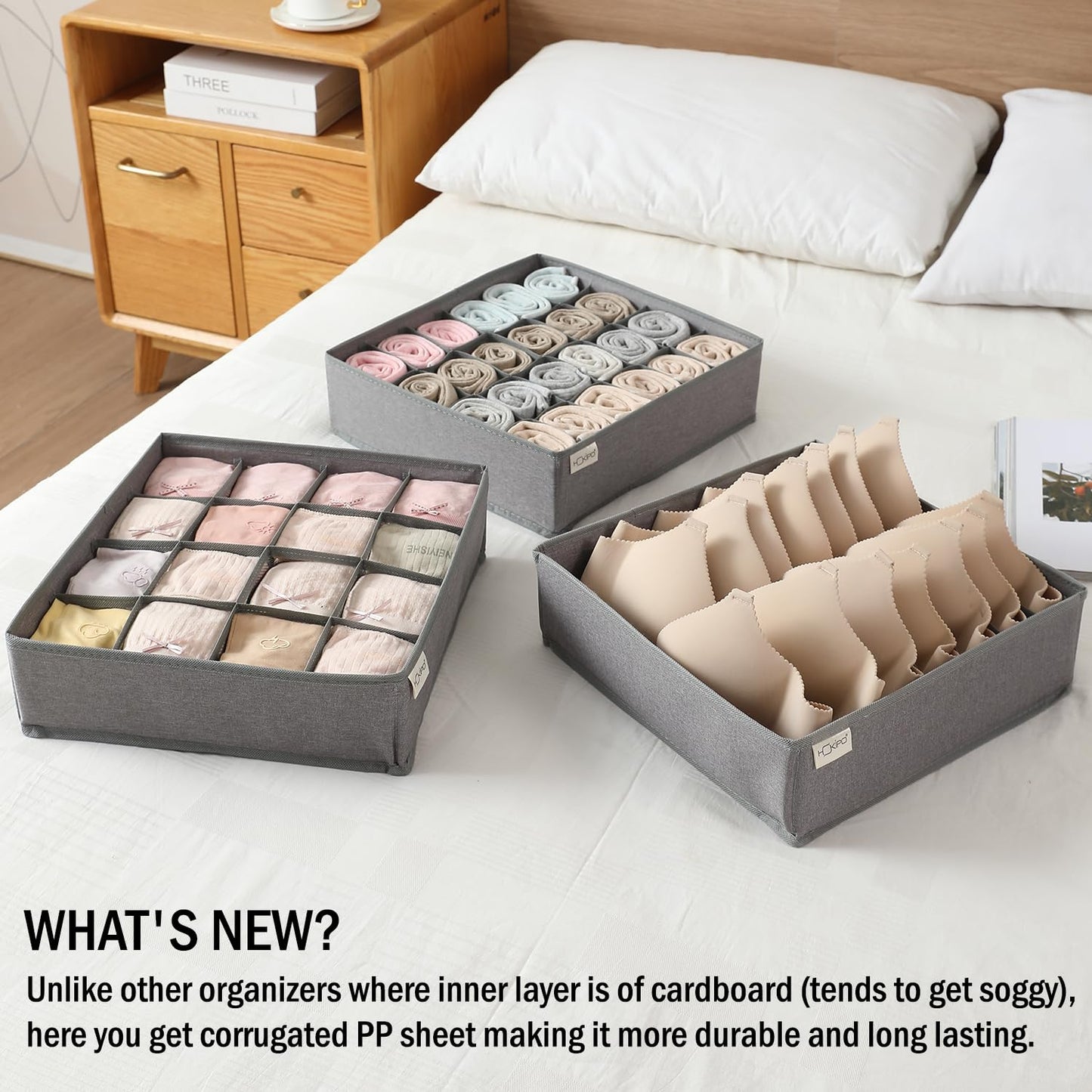 Undergarment Organizer Storage Box for Drawers Panty Socks Tie Lingerie Organizer for Wardrobe, 7/16/24 Grid, Grey