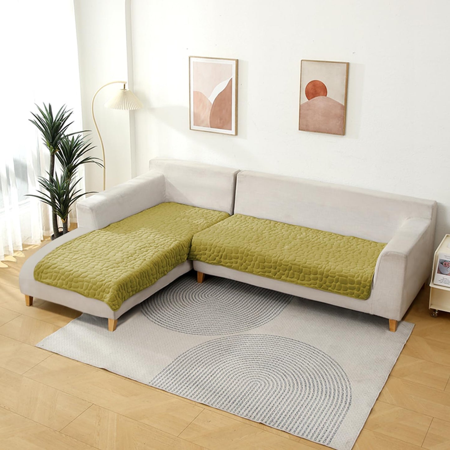 HOKIPO Premium Pebble Milk Velvet L Shape Sofa Cover Mat, Pristine Green