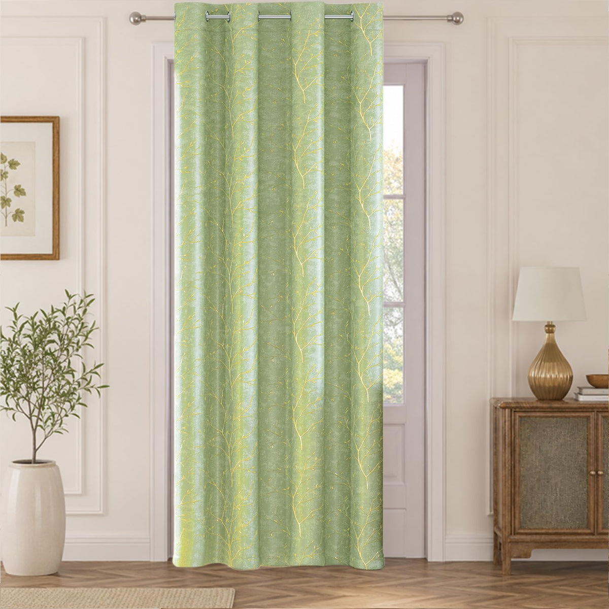 HOKIPO Shimmer Foil Printed Curtains, 7 Feet Long - Green - image 2