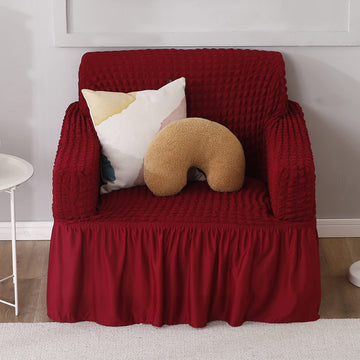 Cherry Red Single seater Elastic Turkish Bubble Frill sofa cover​ set