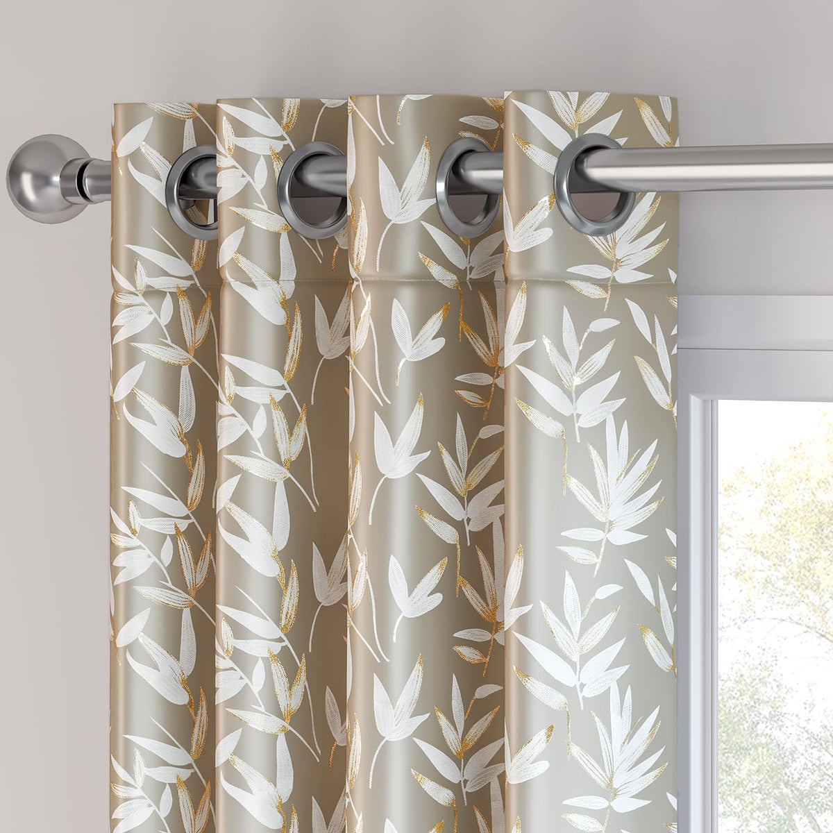 HOKIPO Luxe Foliage Foil Printed Curtains, 7 Feet Long - Taupe - image 7