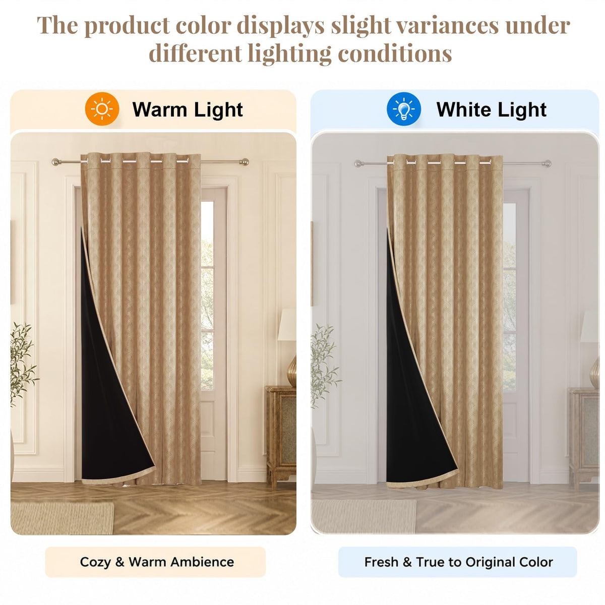 HOKIPO Palmea True Blackout Curtains, 7 Feet Long - Tan - image 6