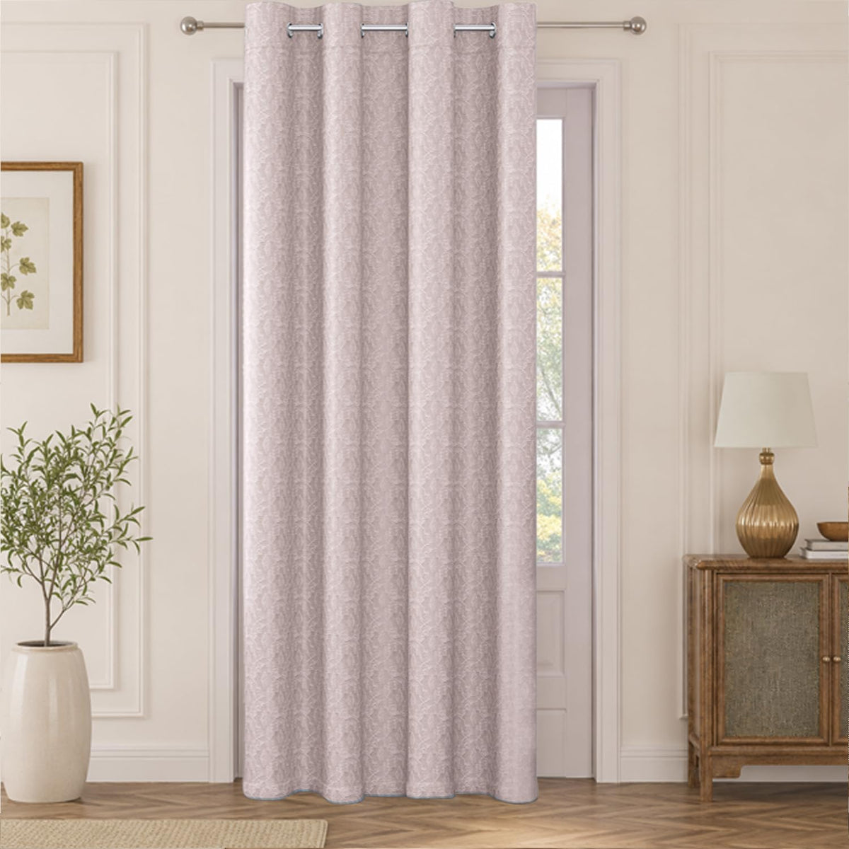 HOKIPO Marrakesh Jacquard Eyelet Curtains, 7 Feet Long - Muted Blush - image 2