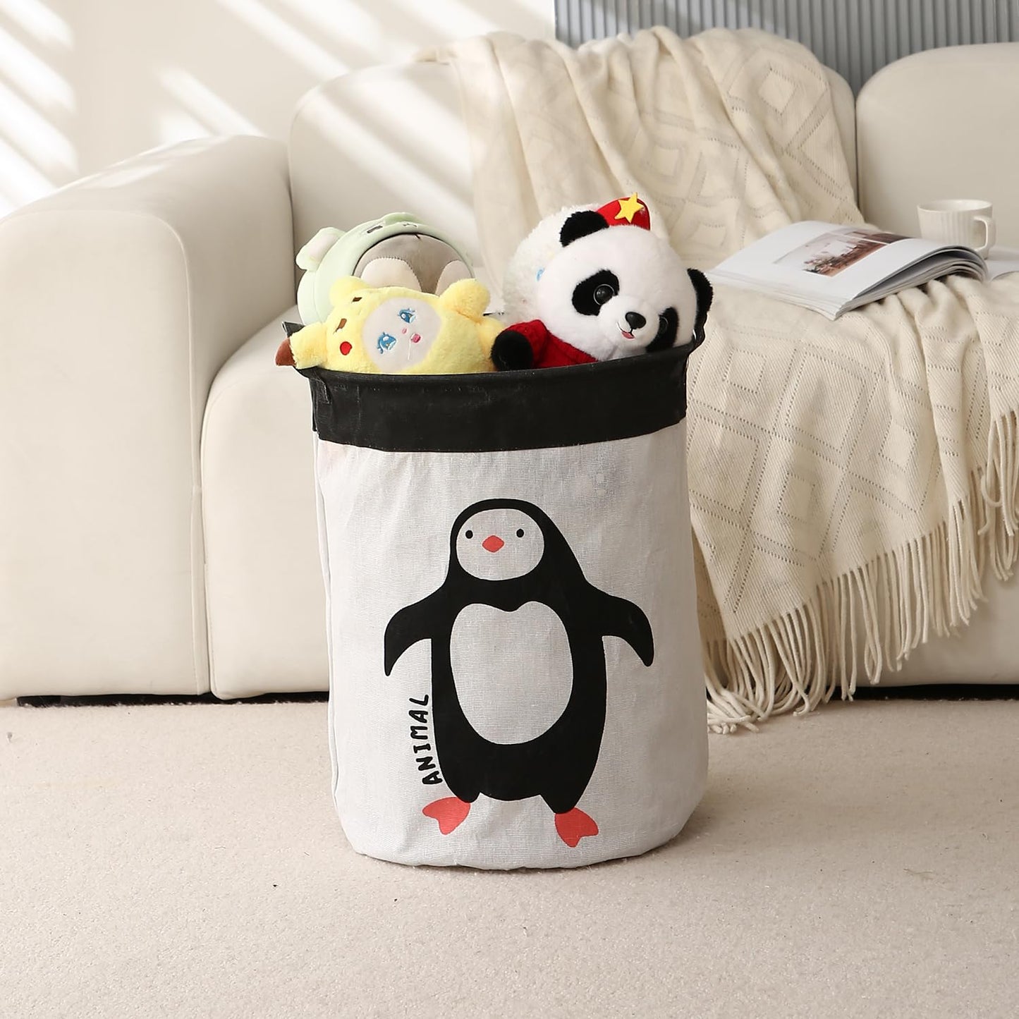 Kids Laundry Basket for Clothes, Toy Storage Bag, Penguin