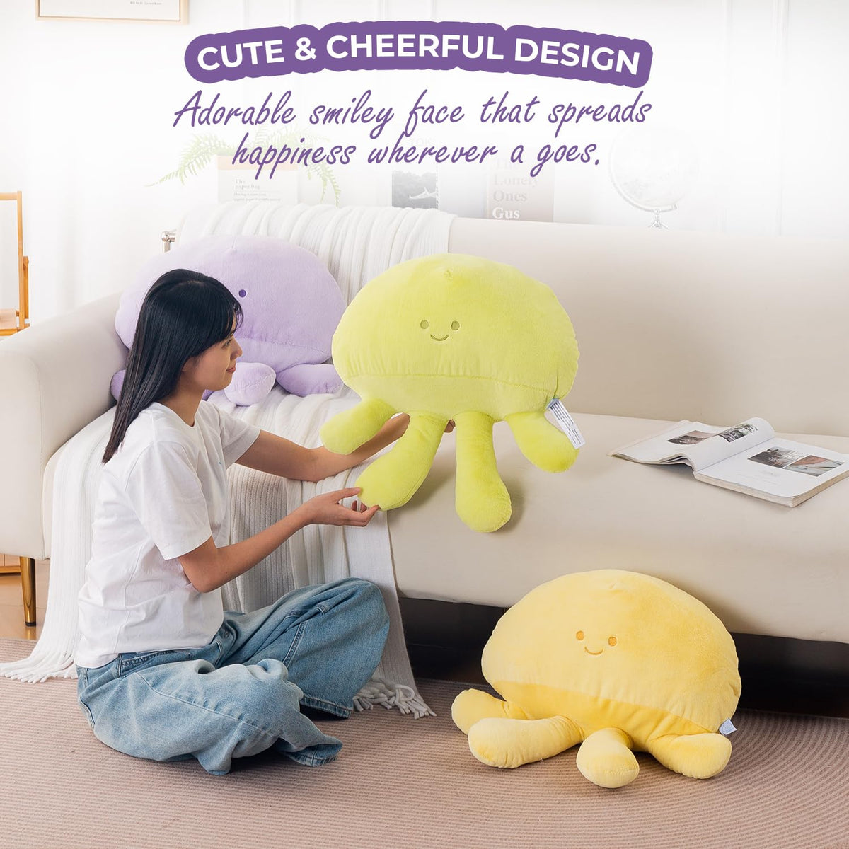 HOKIPO Octopus Shaped Cushion for Kids Room & Nursery, 51x39 cm, Green