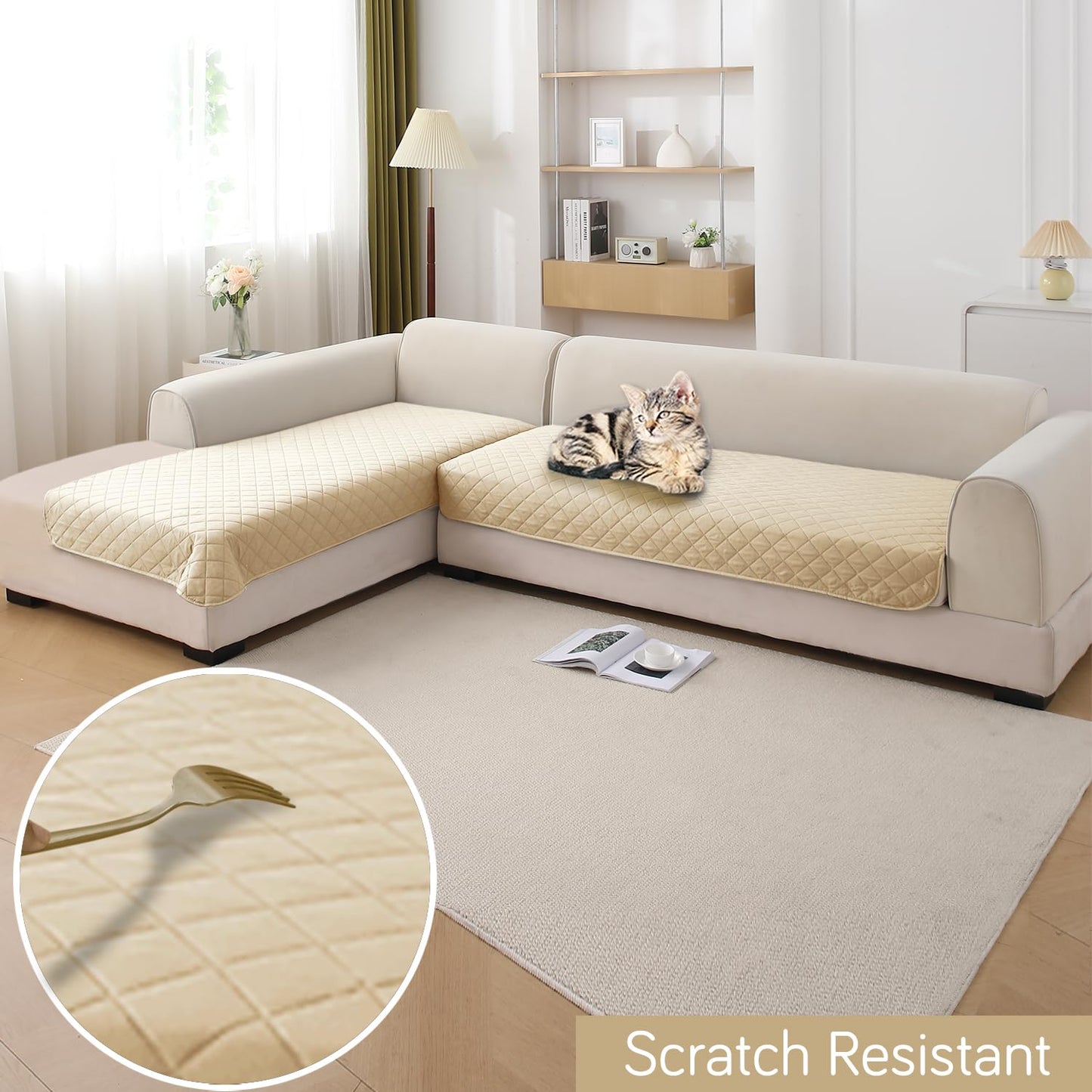 HOKIPO Waterproof Quilted Quick Dry L Shape Sofa Seat Cover Mat, Beige