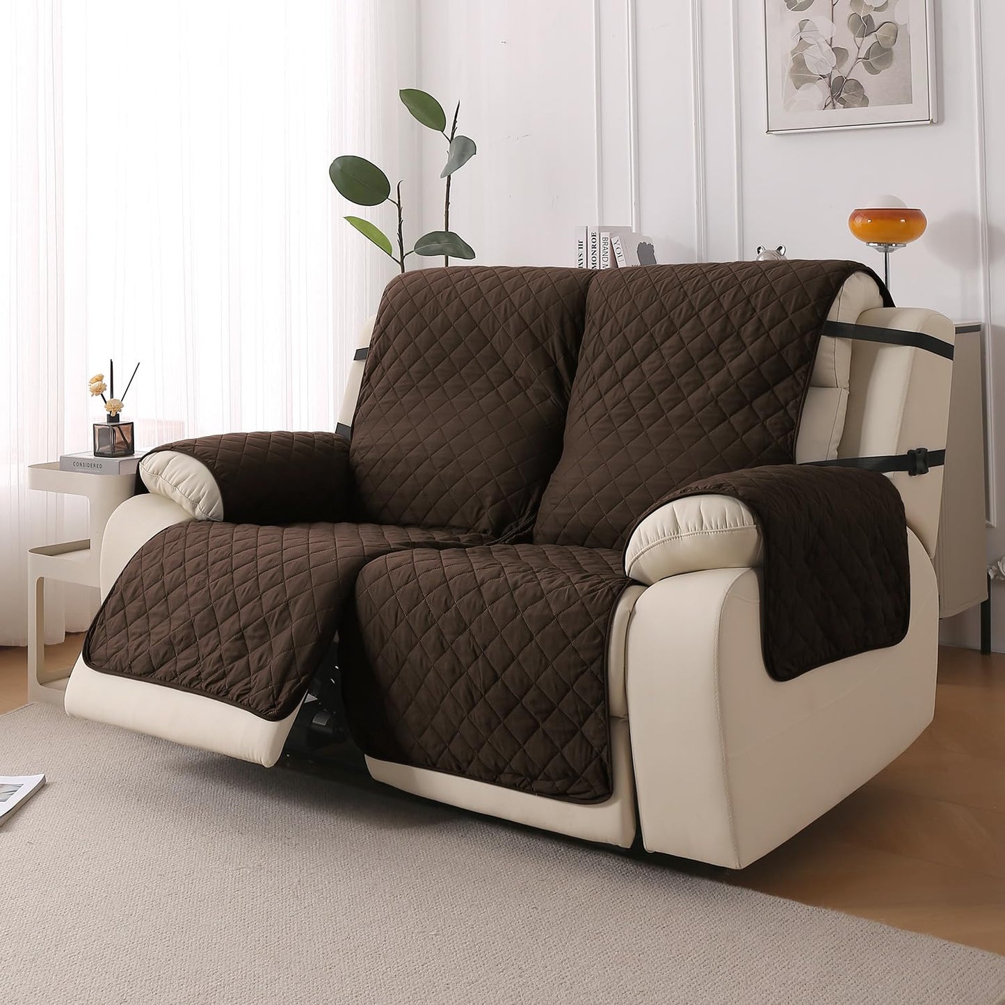 UrbanQuilt Recliner Sofa Slipcover Mat with Dual Belt for 1/2/3 Seater -  Chocolate Brown