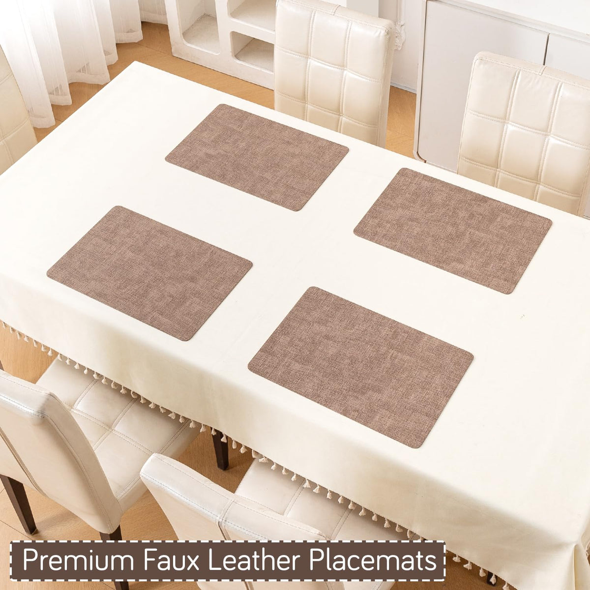 Modern Weaves Royal Luxe Faux Leather Mats for Dining Table - Cocoa Brown