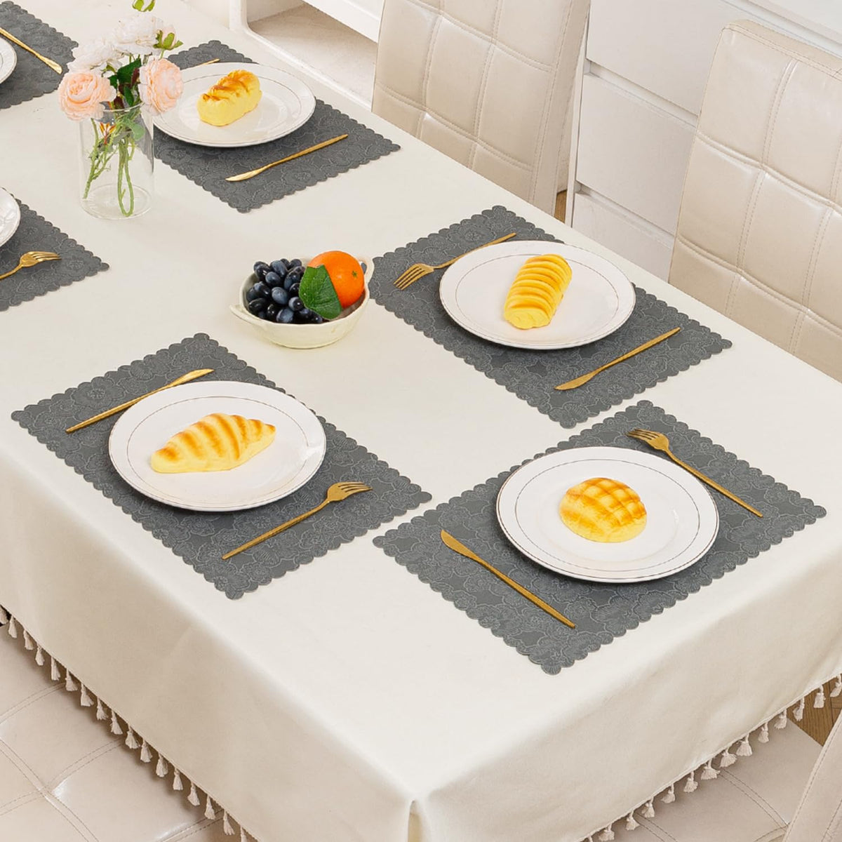 Florista Blush Royal Luxe Faux Leather Mats for Dining Table - Serene Grey