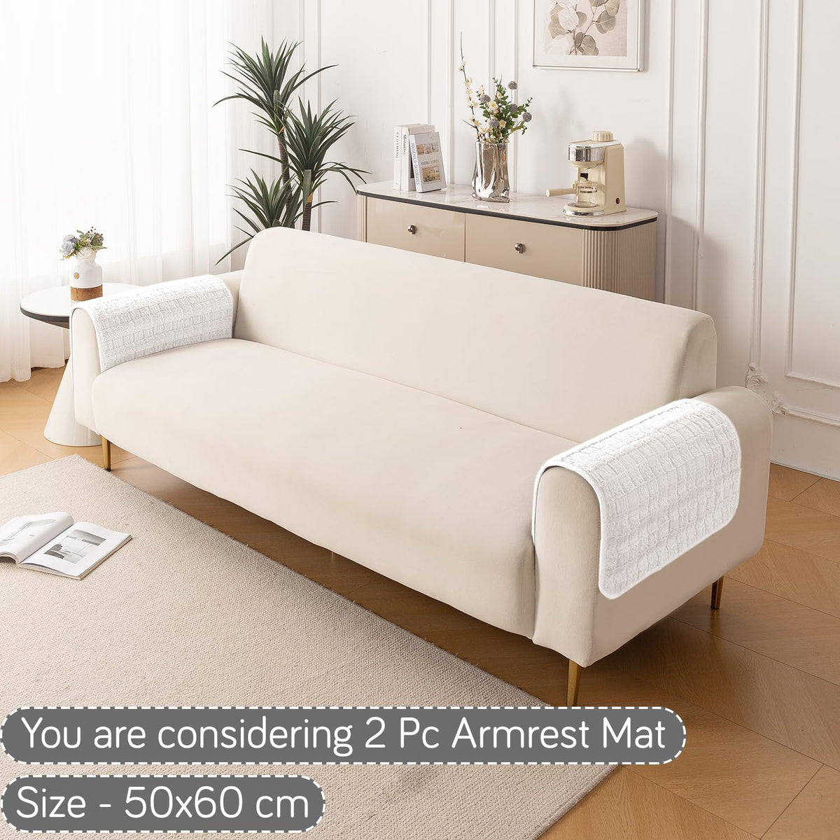 'Plush Haven' Premium Anti Slip Sofa Cover Mat, White