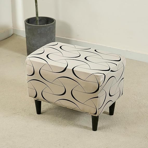 Stretchable 140 GSM Footstool Cover, Natural Beige Abstract Art