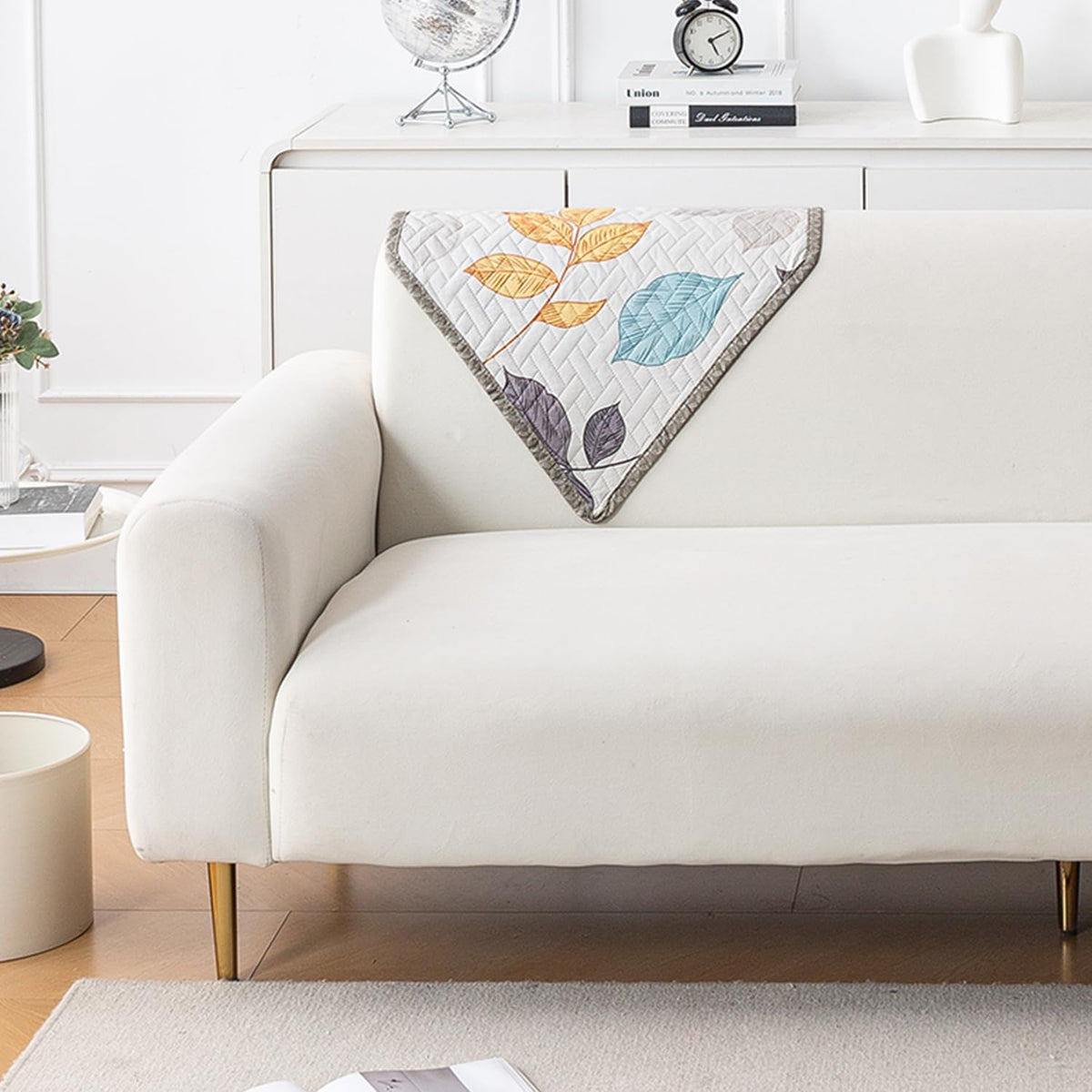 'Homehues' Printed Quilted Sofa Cover Mats, Multicolor Leaves