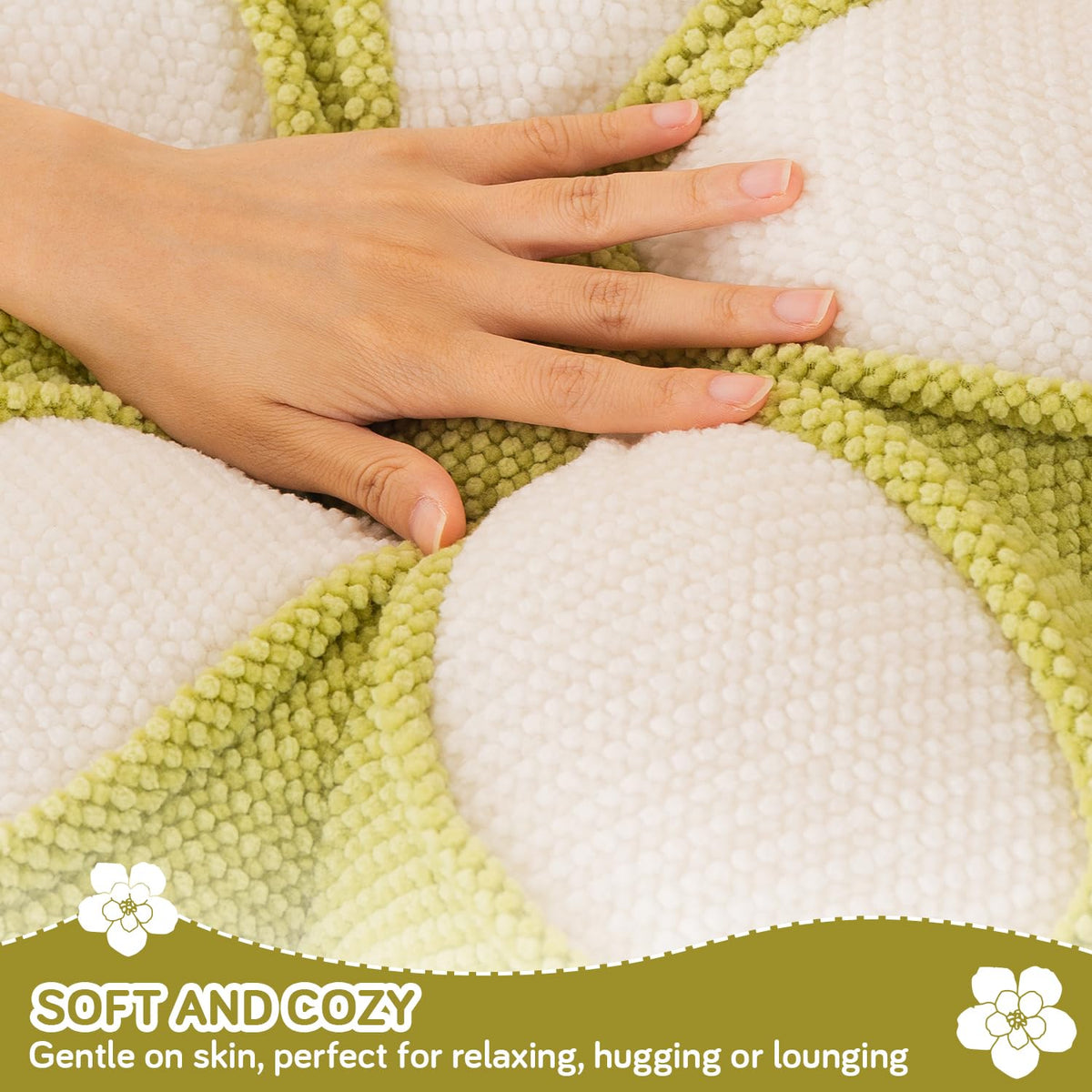 HOKIPO Daisy Petal Flower Cushion for Sofa & Bed, 47 cm, Green