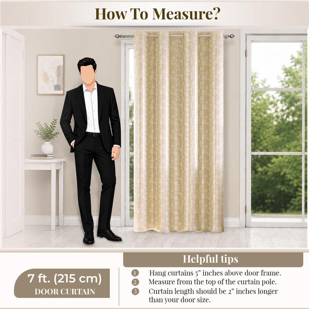 HOKIPO Vogue Shine Eyelet Curtains, 7 Feet Long - Champagne Beige - image 8