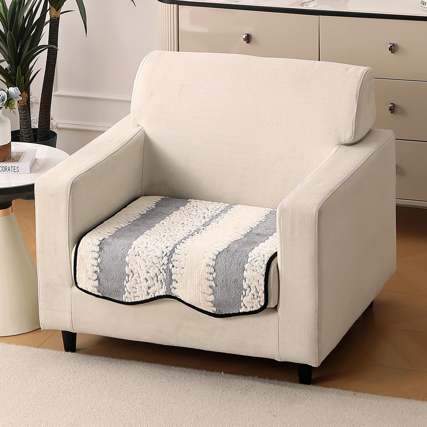 Luxury Wavy Anti Slip Plush Sofa Cover Mat, Pewter Grey