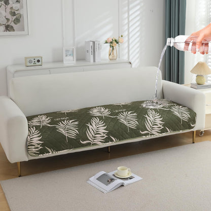 Quilted, Waterproof and Anti-Slip Sofa Cover Mat, Palm Leaves Olive