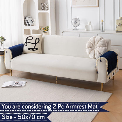 Serenity Tassel Chenille Sofa Cover with Tassel – Sapphire Navy