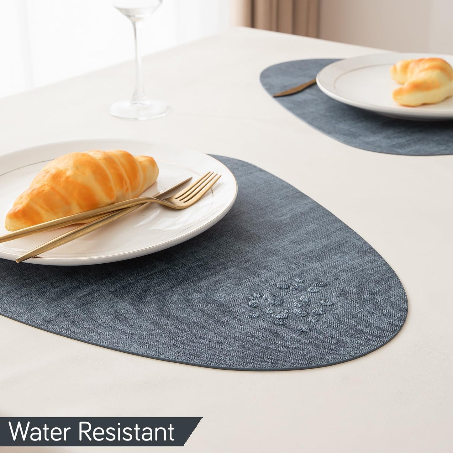 Premium Faux Leather Dining Table Mats, Blue