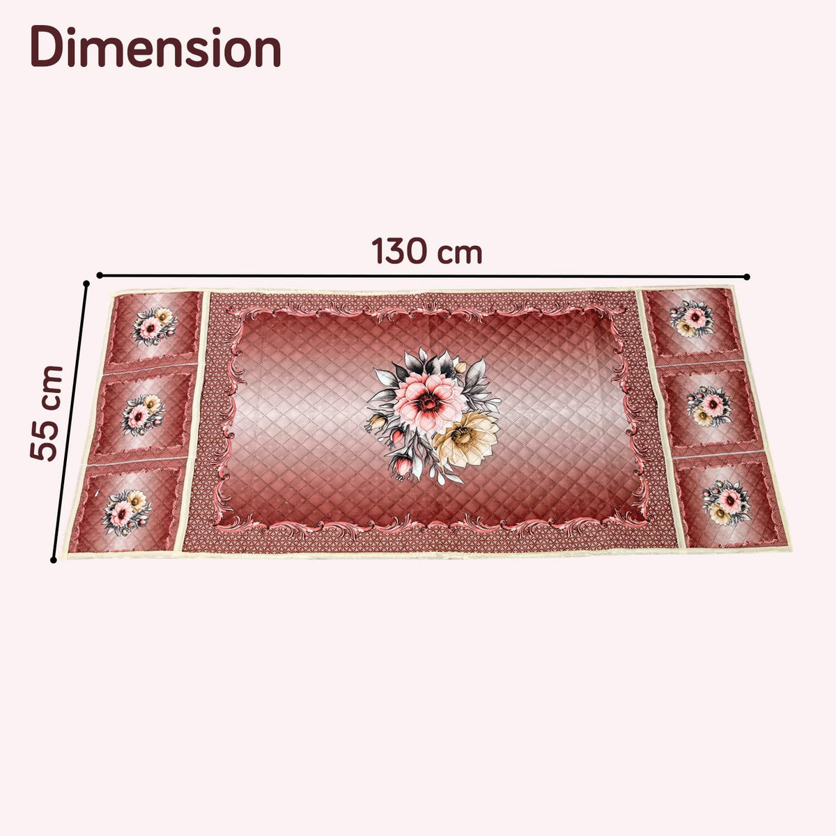 Eternal Floral Printed Quilted Fridge Top Cover with side Pockets - Crimson Bouquet