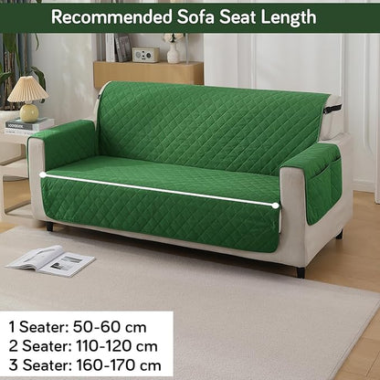 Quilted Waterproof Sofa Cover Mat with Pockets on Armrest Cover - Green
