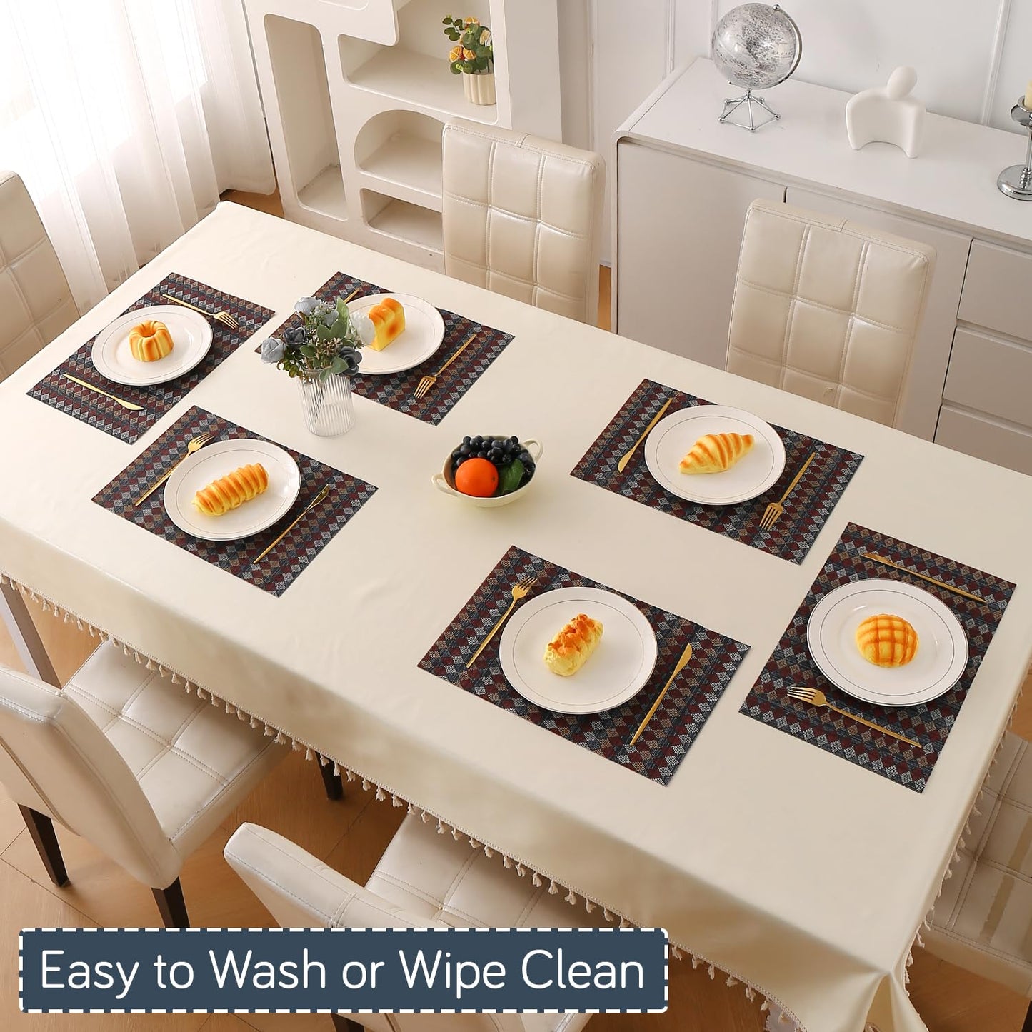 RhombusEcho Washable PVC Mats for Dining Table - Royal Maroon