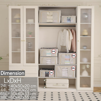 Wardrobe Organizer Storage Box | Foldable Cloth Storage Boxes with Metal Frame & Window | 600D Oxford Fabric, Cream Mist