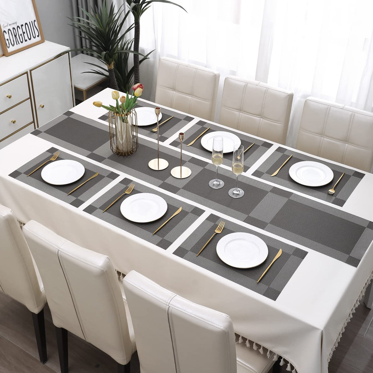 PVC Dining Table Mats, Dark Grey