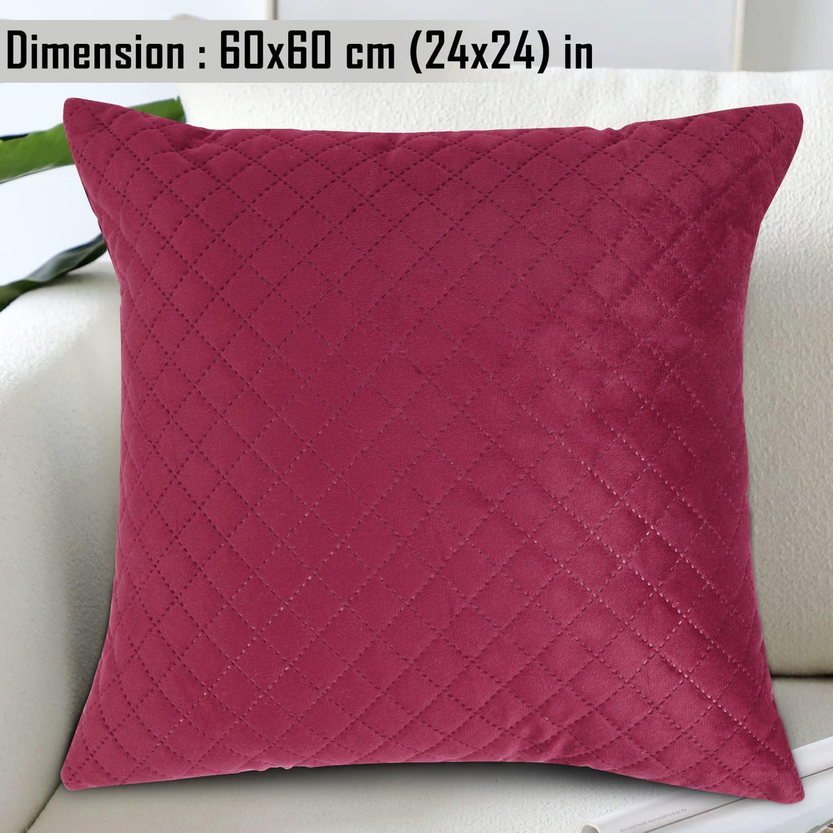 Buy Stylish Wine colour Zippered Square Quilted Velvet Pillow Covers
