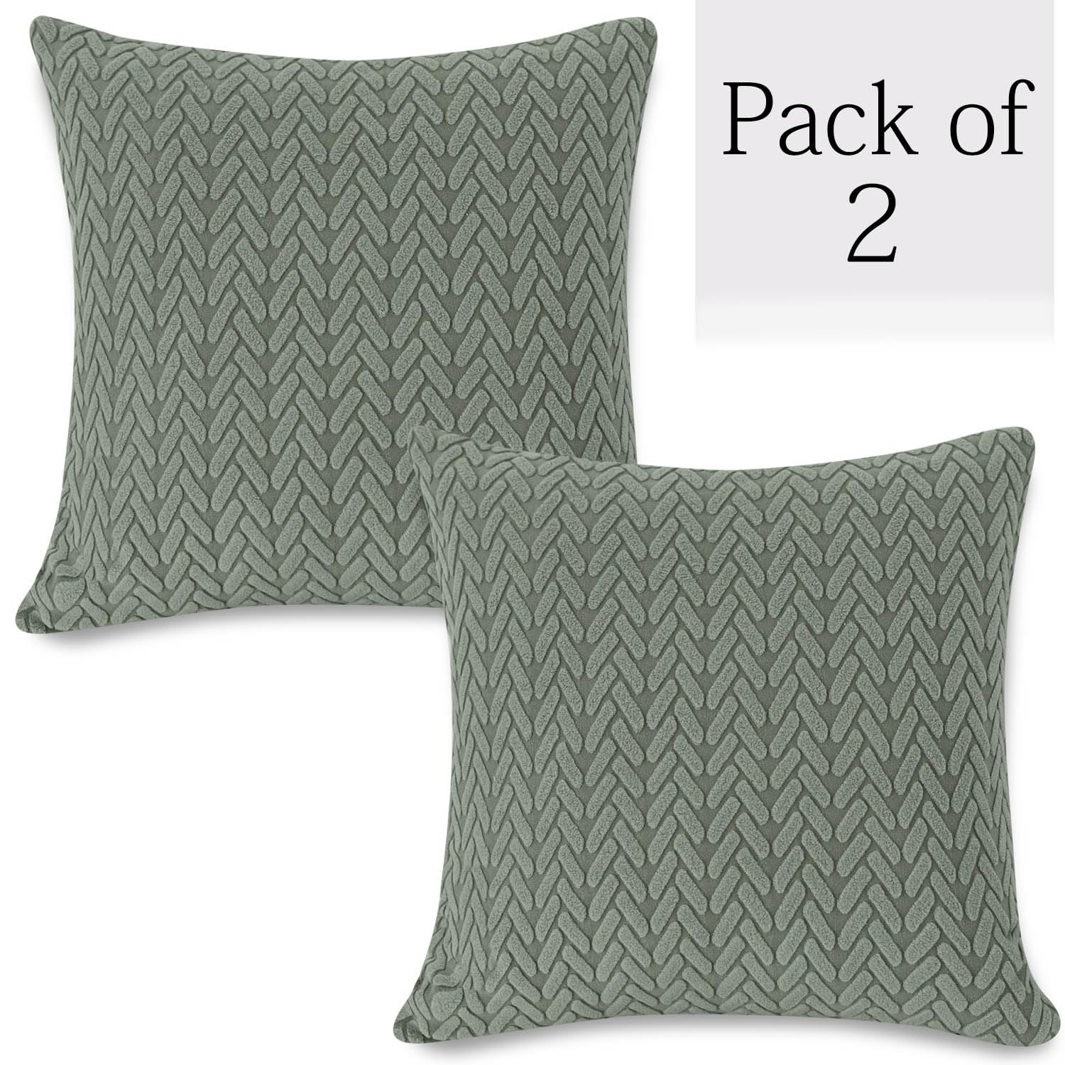 Green Colour Grid Texture Jacquard Zippered Cushion Cover Set