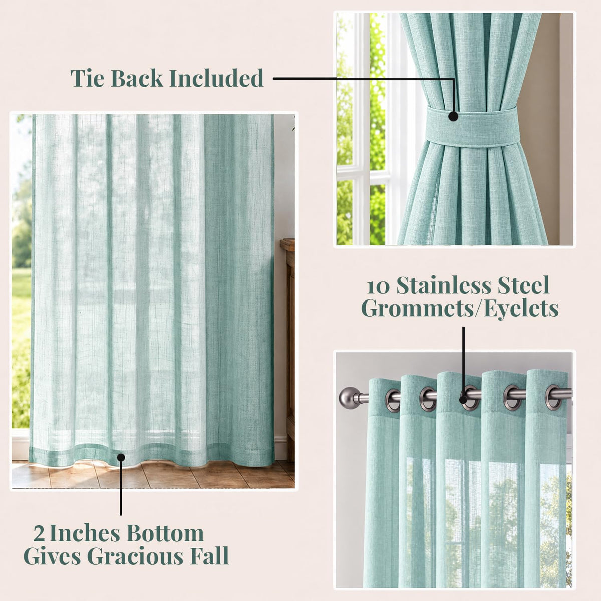 HOKIPO Breeze Sheer Curtains, 7 Feet Long - Aqua Green - image 4