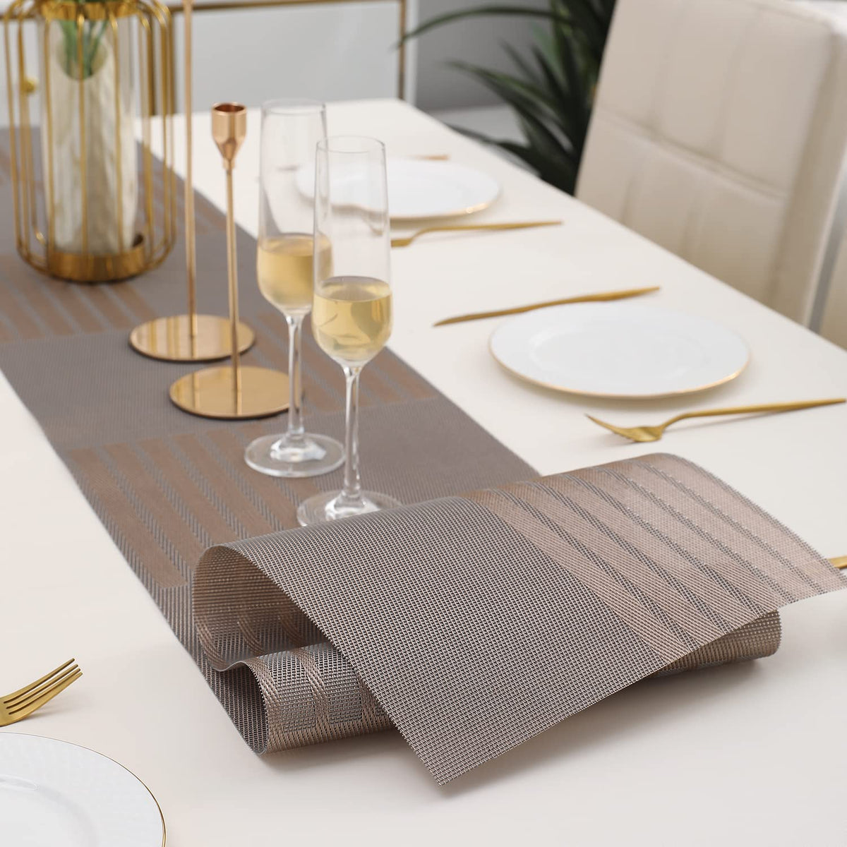 Buy Light Brown Colour Heat Resistant Eco-friendly PVC Dining Table Runner | HOKIPO